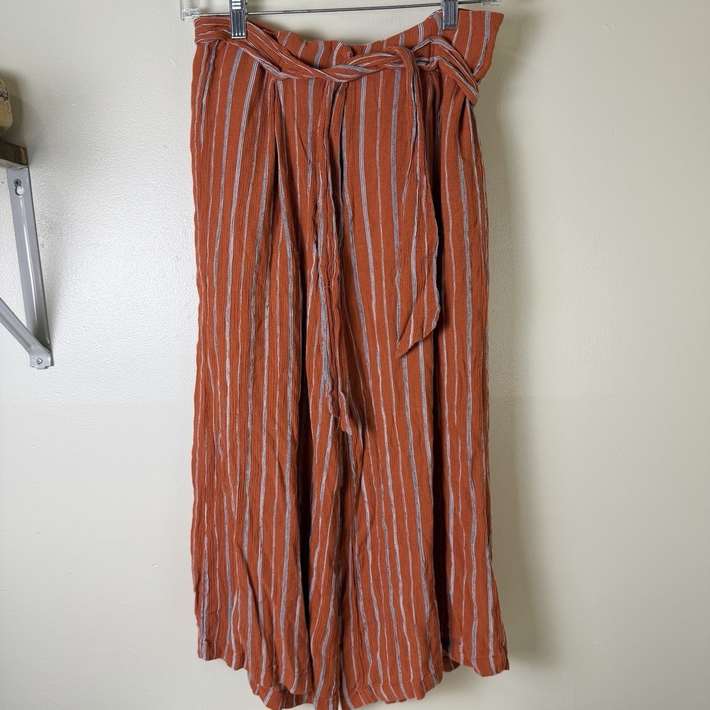 BOHO CORAL LINEN GAUZE FAUX WRAP WIDE LEG HAREM  PULL ON PANTS SZ-L LINED